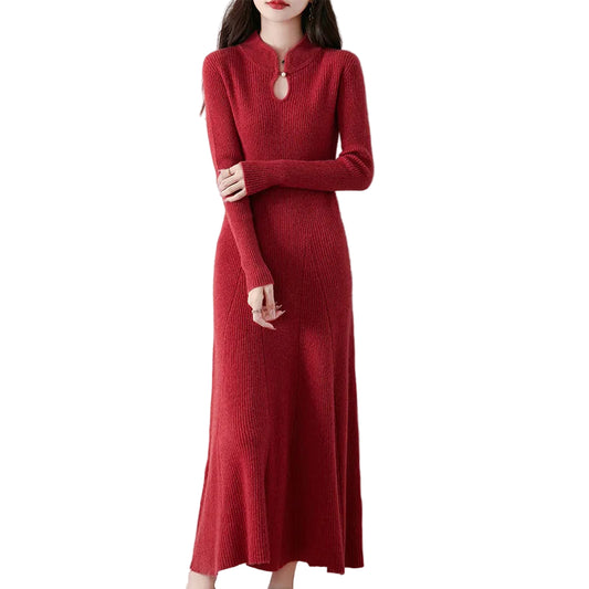 Czerwona sukienka wełniana slim fit