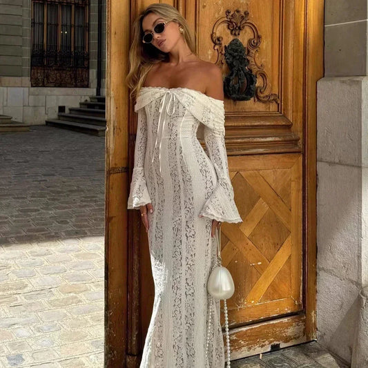 Biała sukienka maxi off shoulder