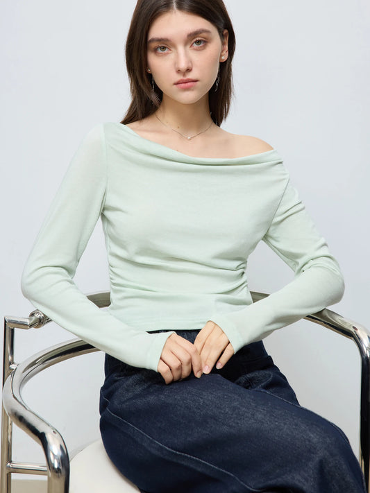 Czarny top z wełną – długi rękaw, slim fit