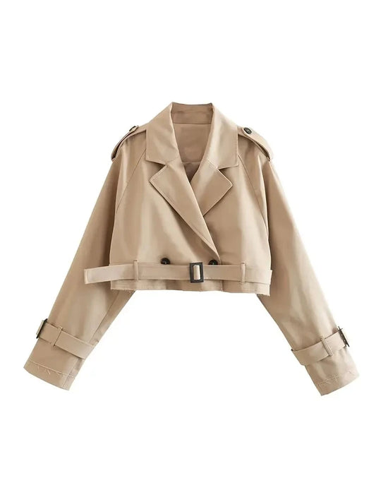 Cropped trench z paskiem – klasyk w nowoczesnym wydaniu