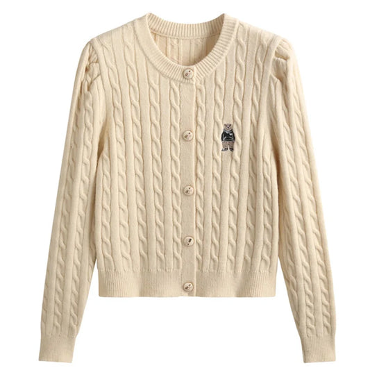 Kardigan z wełny z haftem – miękki i ciepły basic