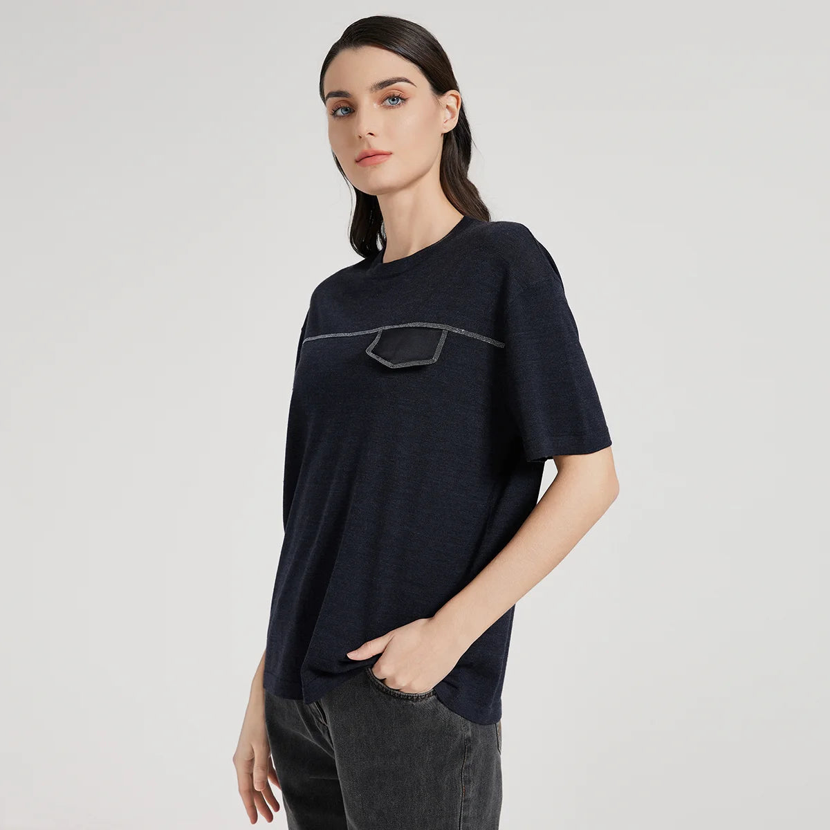 Dzianinowy top z wełny merino i jedwabiu – minimalist chic