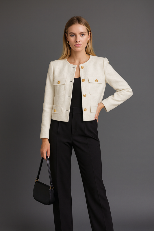 Krótka tweedowa marynarka – elegancja na co dzień