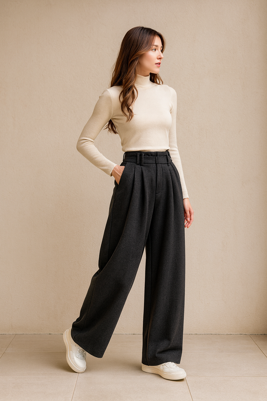 Eleganckie spodnie wide-leg – długa, lejąca linia