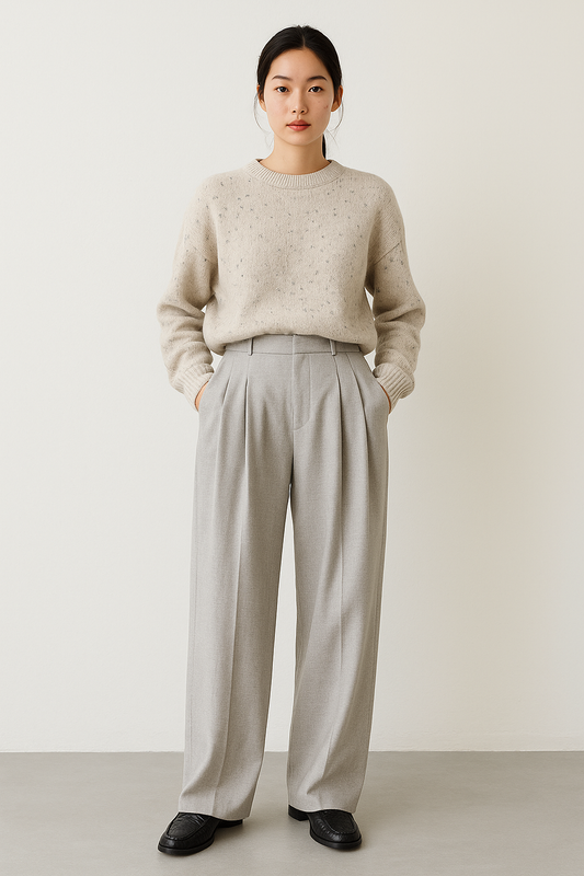 Spodnie garniturowe w paski – biurowa elegancja