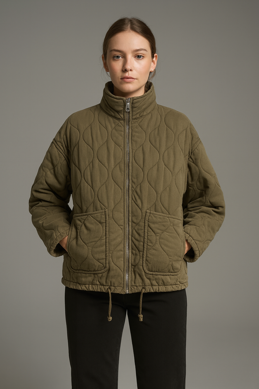 Pikowana kurtka bawełniana – vintage styl z kieszeniami