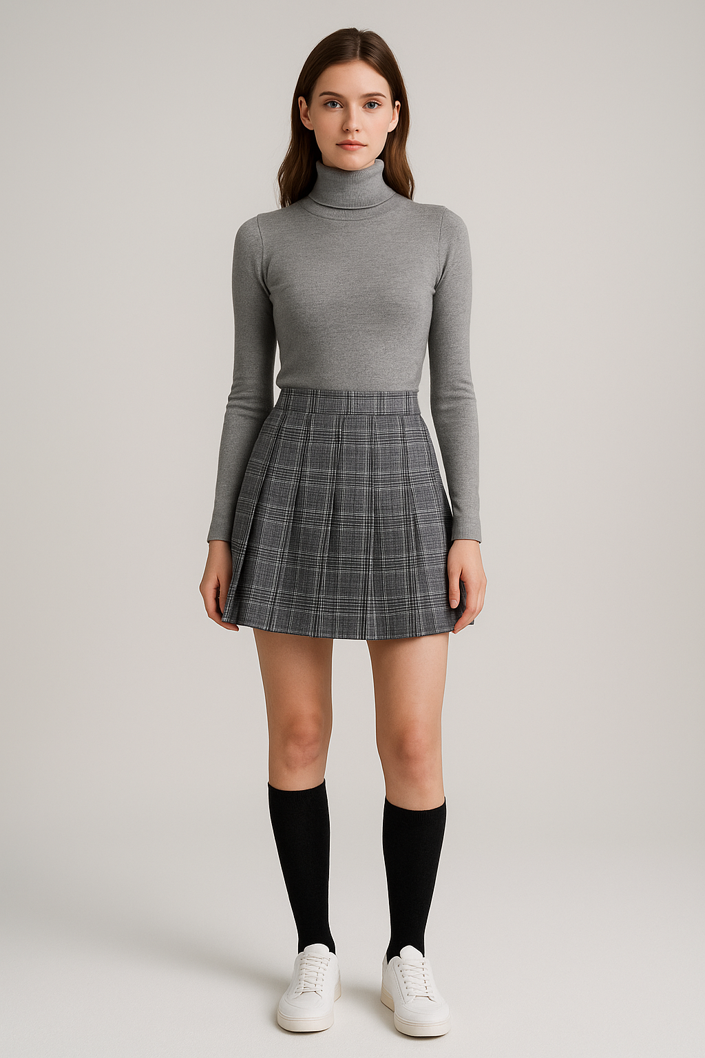 Krótka spódniczka w kratę – szkolny look