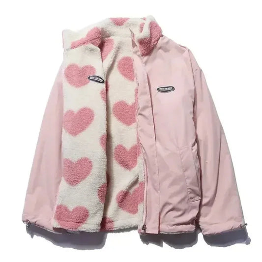 Dwustronna wełniana kurtka z sercem