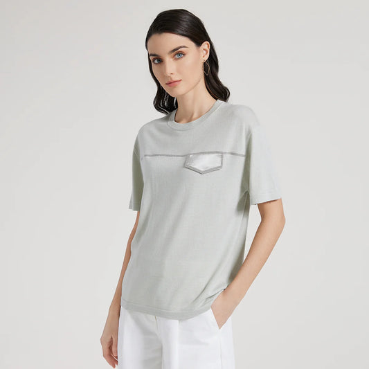 Dzianinowy top z wełny merino i jedwabiu – minimalist chic