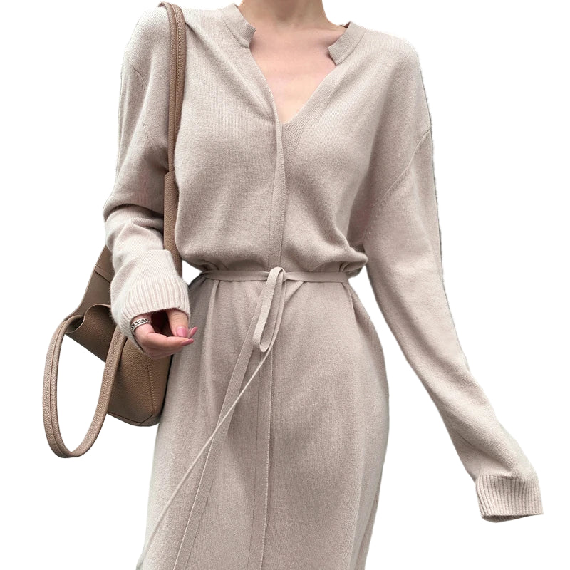 Wełniana sukienka lace-up – apricot