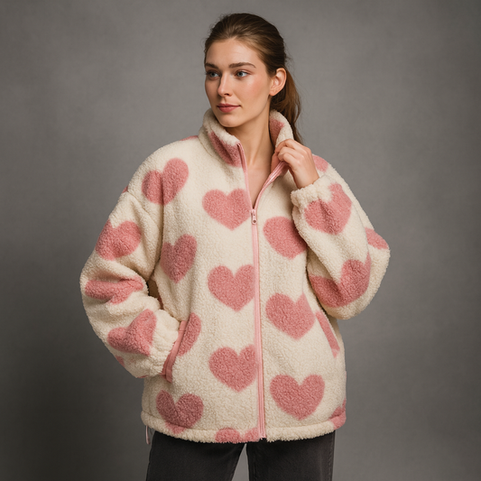 Dwustronna wełniana kurtka z sercem