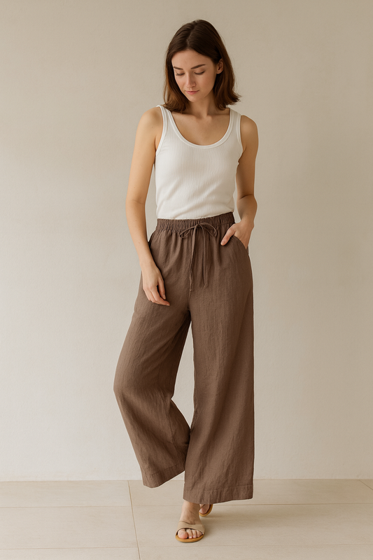 Letnie spodnie palazzo – bawełna i len, lekki krój wide-leg
