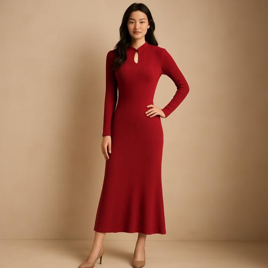 Czerwona sukienka wełniana slim fit