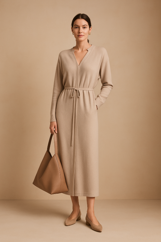 Wełniana sukienka lace-up – apricot