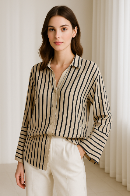 Koszula w paski z rozciętymi mankietami – vintage chic